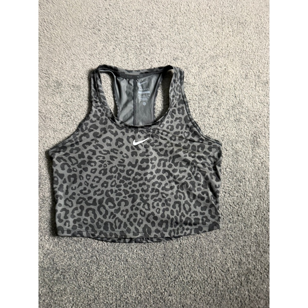 Nike Dri-FIT Slim Fit Leopard Print Racerback Crop Tank Top Grey Small
